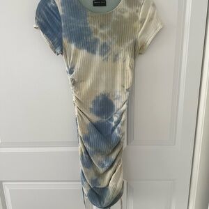 White Fox Blue and Cream Tie-Dye Dress Size Small